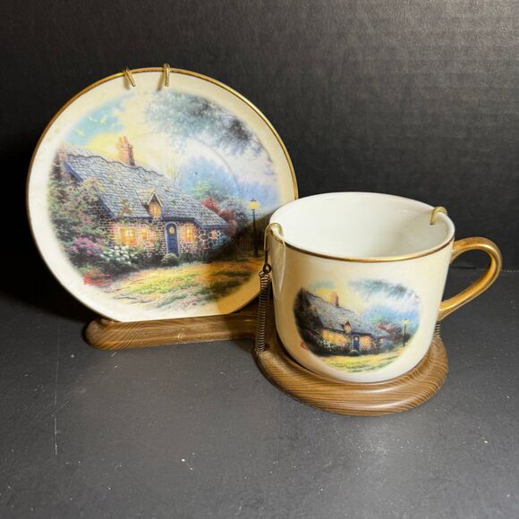 Thomas Kinkade Tea Cup and Saucer Set with Stand [Item 0049] - Picture 1 of 5